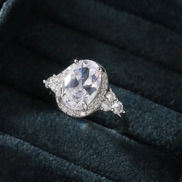 ▶Beautiful Noble Oval Pure CZ Macro Pave Silver Wedding Luxury Rings, K936 - Picture 3 of 6